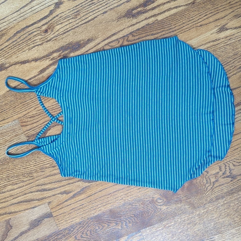 Chaser Cris Cross Tank Top Blue White Stripe Size Extra Small Spaghetti Strap